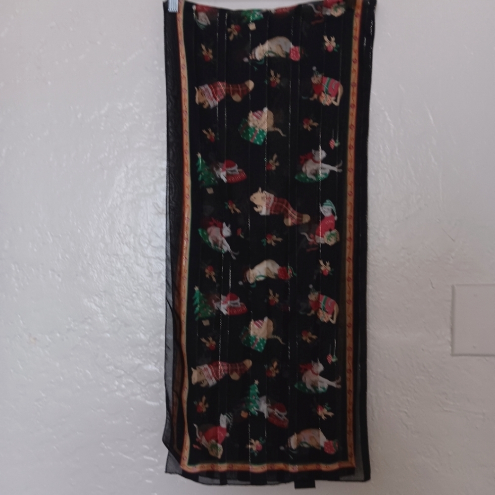 Cejon Womens Scarf 60 X 14 Xmas Holiday Cats Sheer Lightweight Silky Grannycore